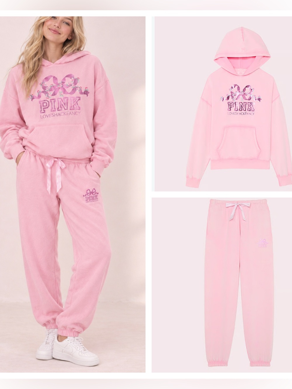 New! SET PINK x LoveShackFancy matching set sweatpants sweatshirt 57234